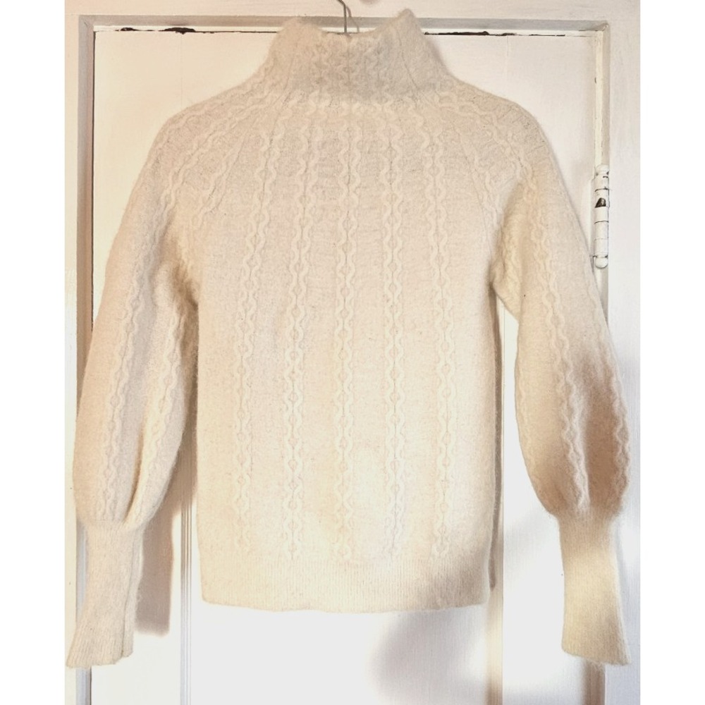 MAISON 123 PARIS Womens  M‎ turtleneck Alpaca Wool blend Cable knit cream